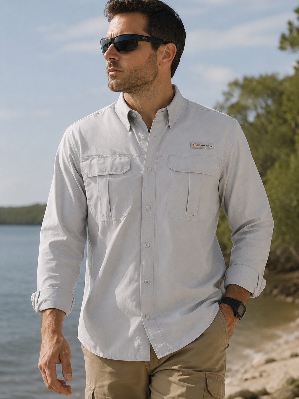 Kings River UPF 40+ Long Sleeve Fishing Shirt NWT Size L Gray